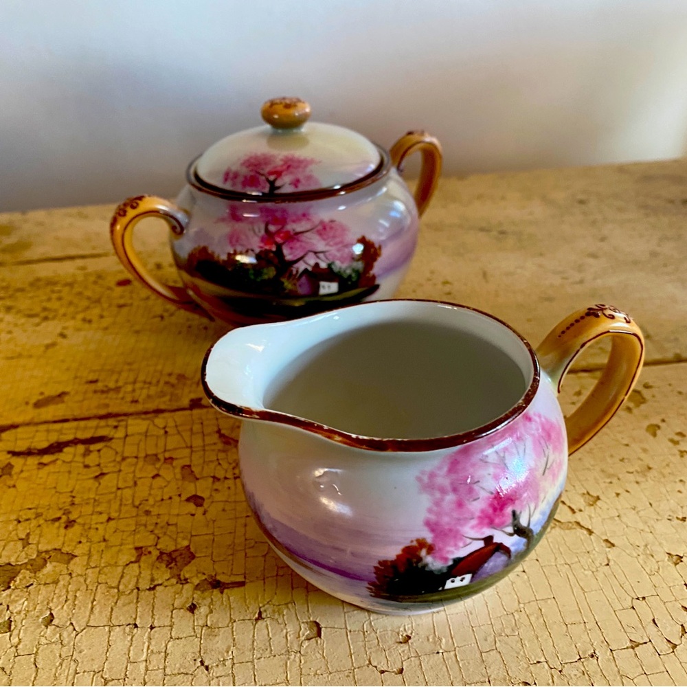 Noritake China creamer and sugar bowl. Mark dates 1920-40.Beautiful and dainty.